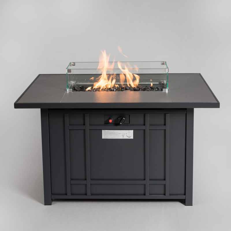 Iron Metal Gas Fire Pit - Heavy Duty Steel Design with Glass Tabletop & Slide-Out Tank Holder for Patio & Backyard (1)
