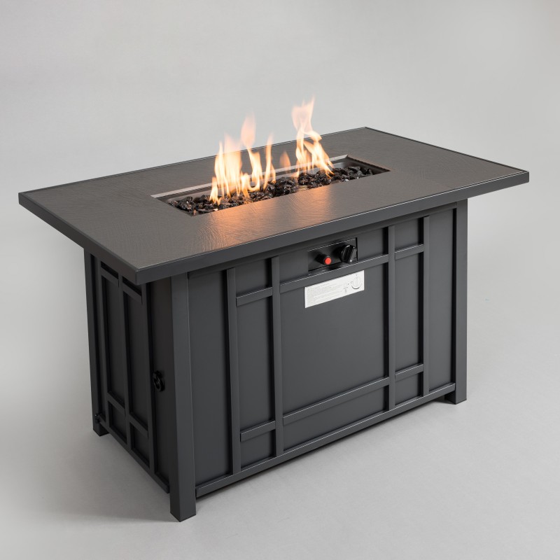 Iron Metal Gas Fire Pit - Heavy Duty Steel Design with Glass Tabletop & Slide-Out Tank Holder for Patio & Backyard (2)